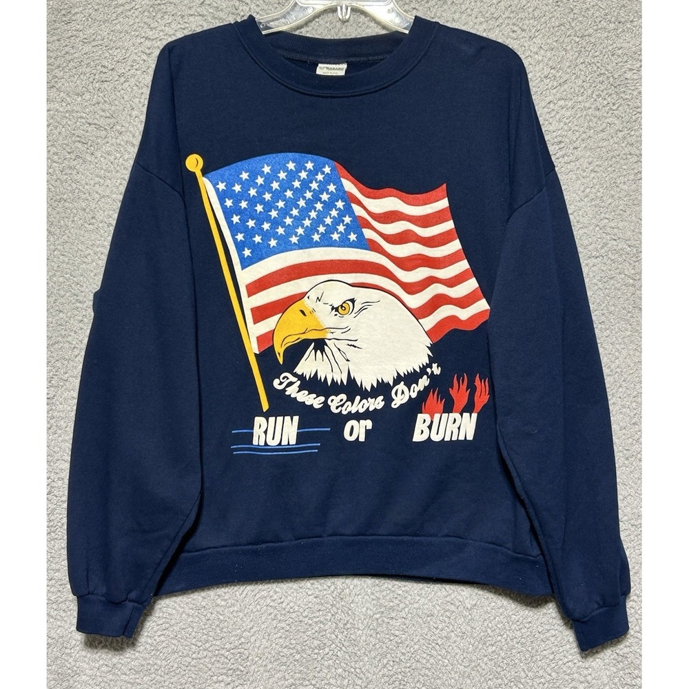 Vintage Haband "These Colors Don't Run Or Burn" USA Flag Eagle‎ Shirt XL America